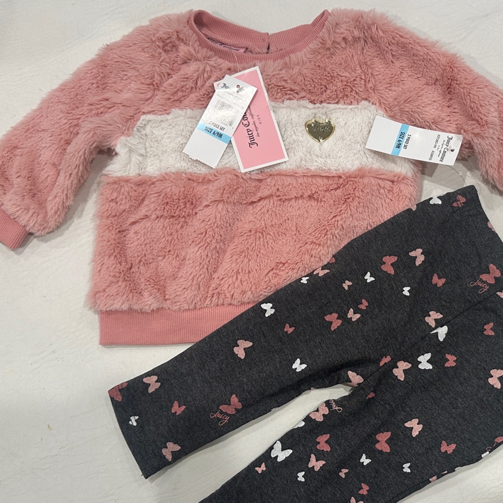 Juicy Couture NWT Pink Furry sweatshirt  and Butterfly Leggings